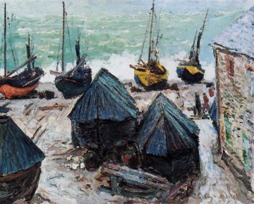 Barcos en la playa Etretat Claude Monet Pinturas al óleo
